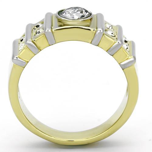 TK797 - Two-Tone IP Gold (Ion Plating) Stainless Steel Ring with AAA Grade CZ  in Clear-2