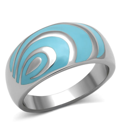 TK804 - High polished (no plating) Stainless Steel Ring with Epoxy  in Sea Blue-0
