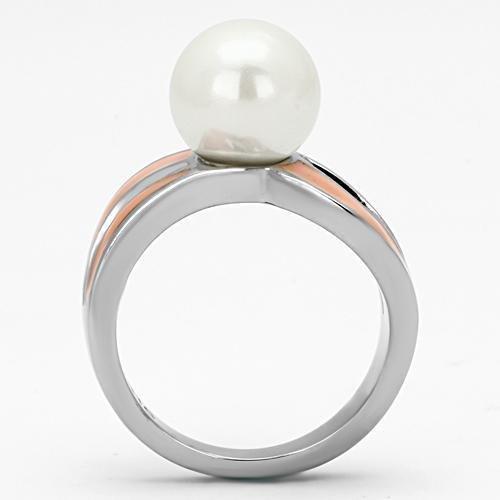 TK810 - High polished (no plating) Stainless Steel Ring with Synthetic Pearl in White-2