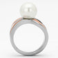 TK810 - High polished (no plating) Stainless Steel Ring with Synthetic Pearl in White-2