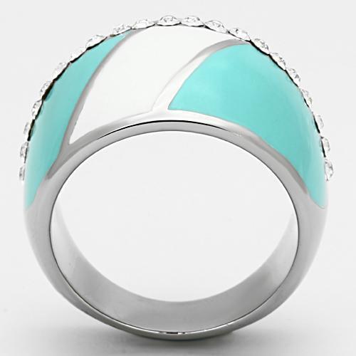 TK812 - High polished (no plating) Stainless Steel Ring with Top Grade Crystal  in Clear-2