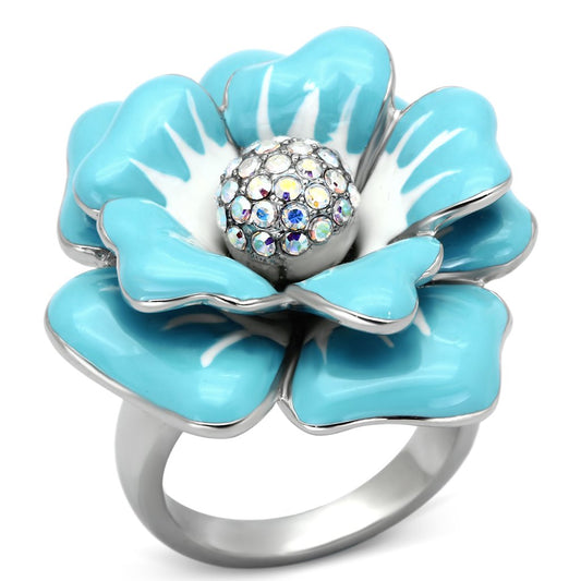 TK817 - High polished (no plating) Stainless Steel Ring with Top Grade Crystal  in Aurora Borealis (Rainbow Effect)-0