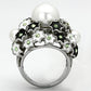 TK818 - High polished (no plating) Stainless Steel Ring with Synthetic Pearl in White-2