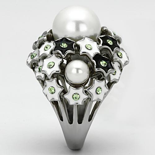 TK818 - High polished (no plating) Stainless Steel Ring with Synthetic Pearl in White-3