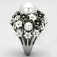TK818 - High polished (no plating) Stainless Steel Ring with Synthetic Pearl in White-3