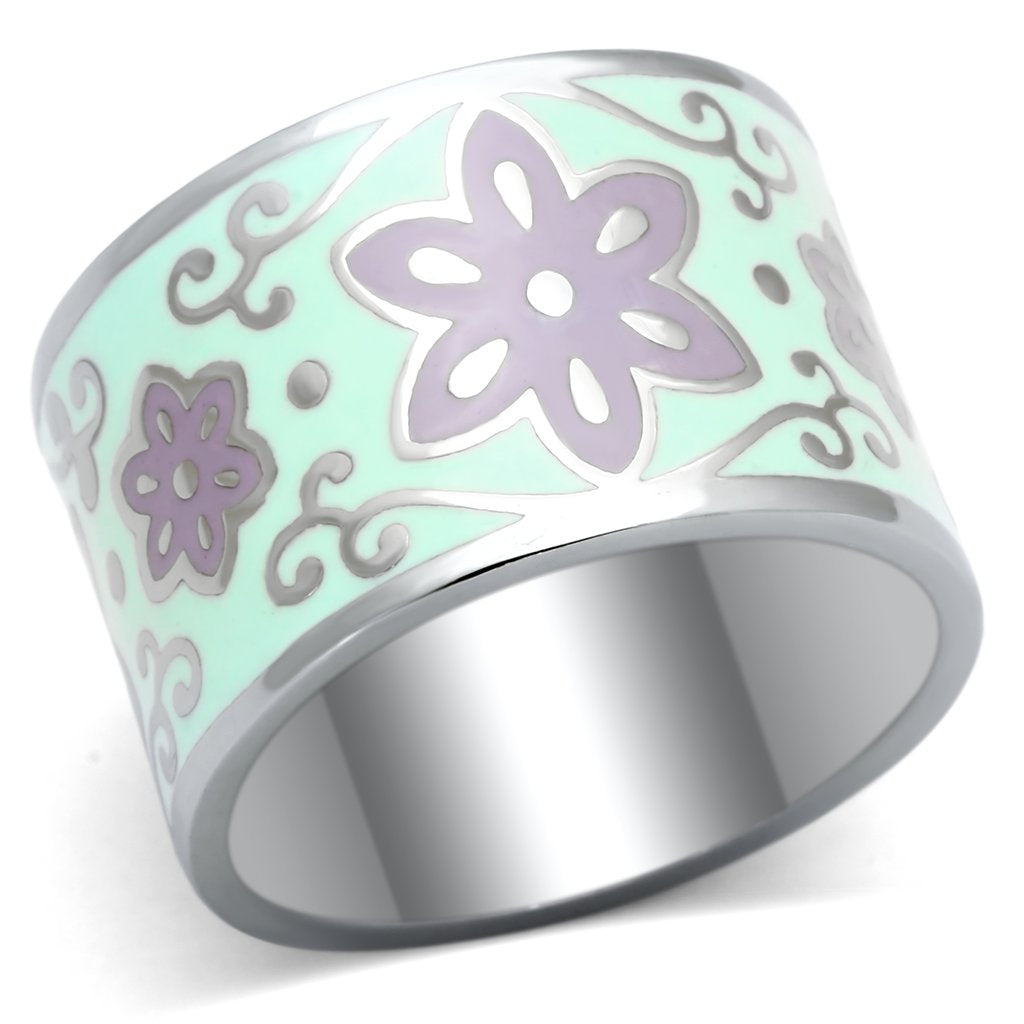 TK824 - High polished (no plating) Stainless Steel Ring with Epoxy  in Multi Color-0