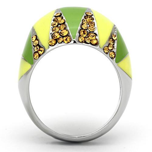 TK831 - High polished (no plating) Stainless Steel Ring with Top Grade Crystal  in Topaz-2