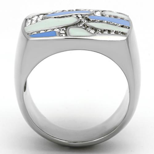 TK832 - High polished (no plating) Stainless Steel Ring with Top Grade Crystal  in Clear-2