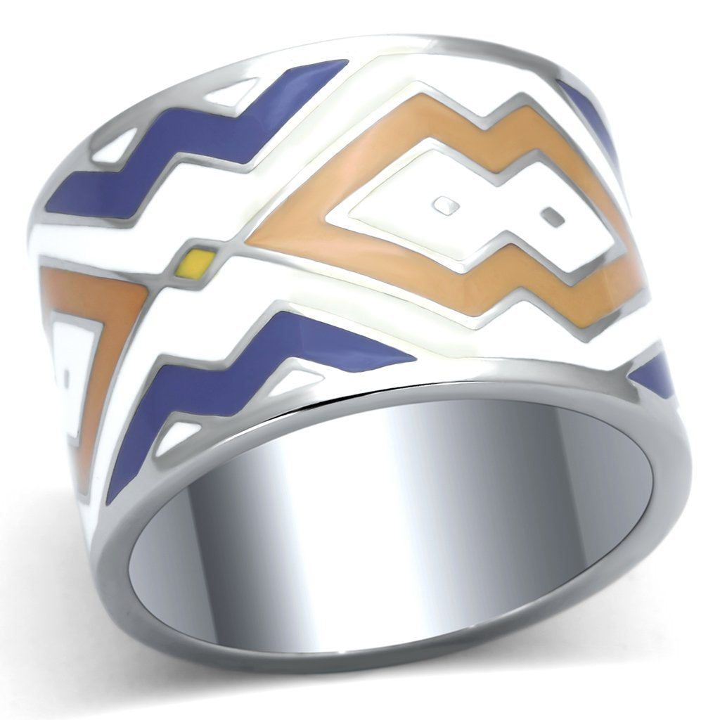 TK841 - High polished (no plating) Stainless Steel Ring with Epoxy  in Multi Color-0