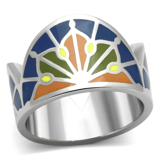 TK842 - High polished (no plating) Stainless Steel Ring with Epoxy  in Multi Color-0