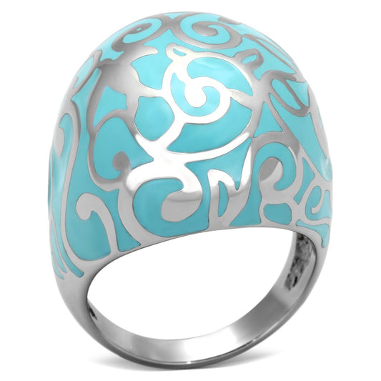 TK845 - High polished (no plating) Stainless Steel Ring with Epoxy  in Aquamarine-0