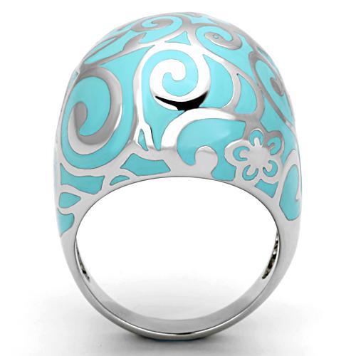 TK845 - High polished (no plating) Stainless Steel Ring with Epoxy  in Aquamarine-2