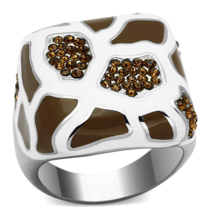 TK847 - High polished (no plating) Stainless Steel Ring with Top Grade Crystal  in Smoked Quartz-0