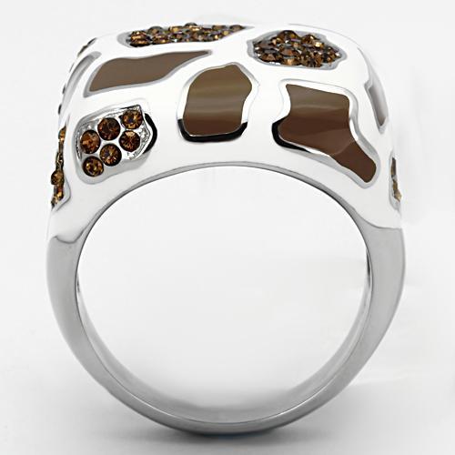 TK847 - High polished (no plating) Stainless Steel Ring with Top Grade Crystal  in Smoked Quartz-2