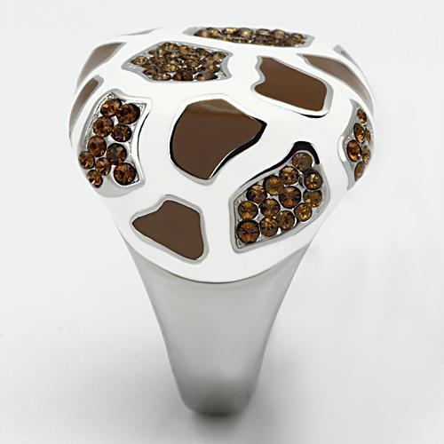 TK847 - High polished (no plating) Stainless Steel Ring with Top Grade Crystal  in Smoked Quartz-3