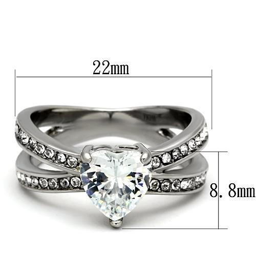 TK851 - High polished (no plating) Stainless Steel Ring with AAA Grade CZ  in Clear-1