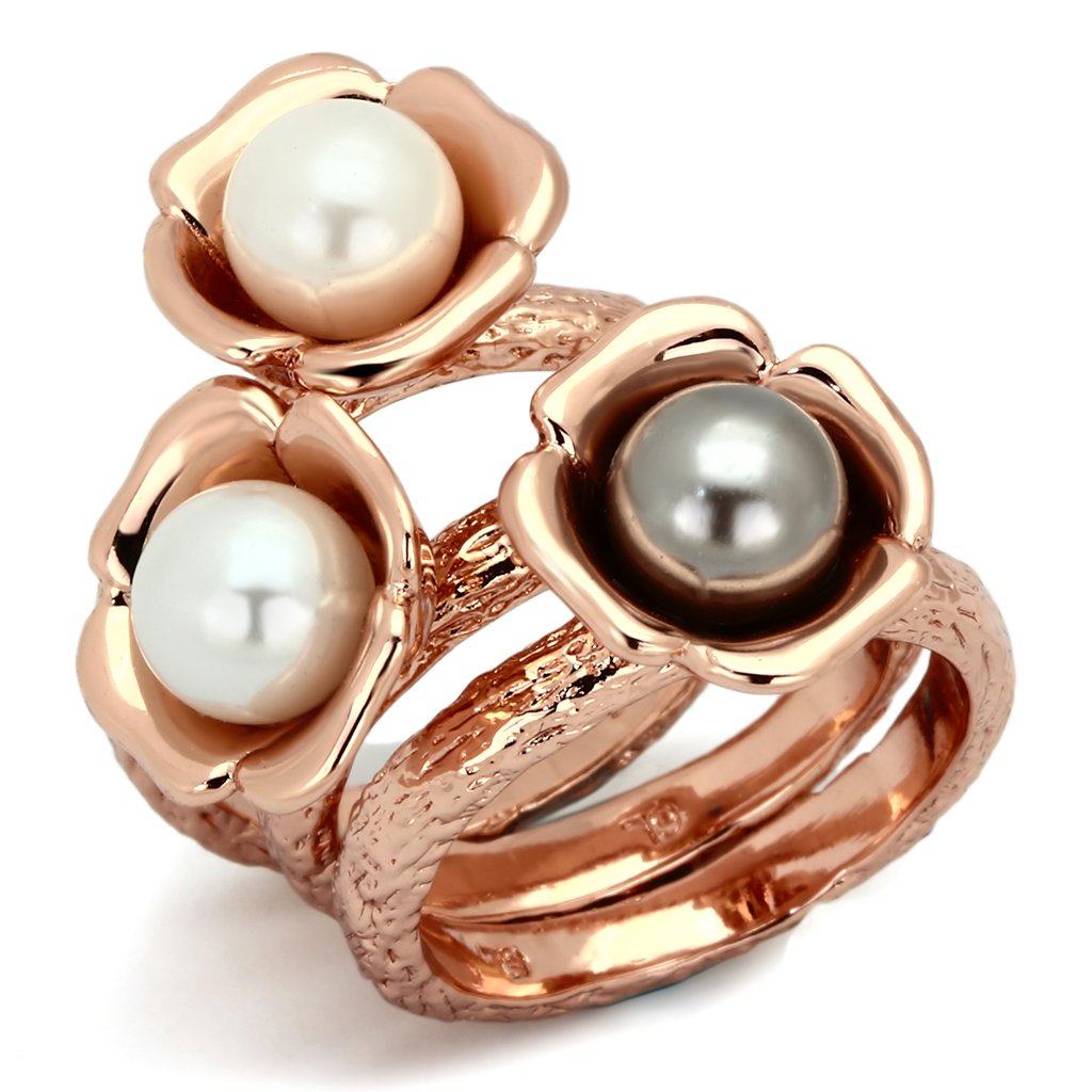 TK852 - IP Rose Gold(Ion Plating) Stainless Steel Ring with Synthetic Glass Bead in Multi Color-0