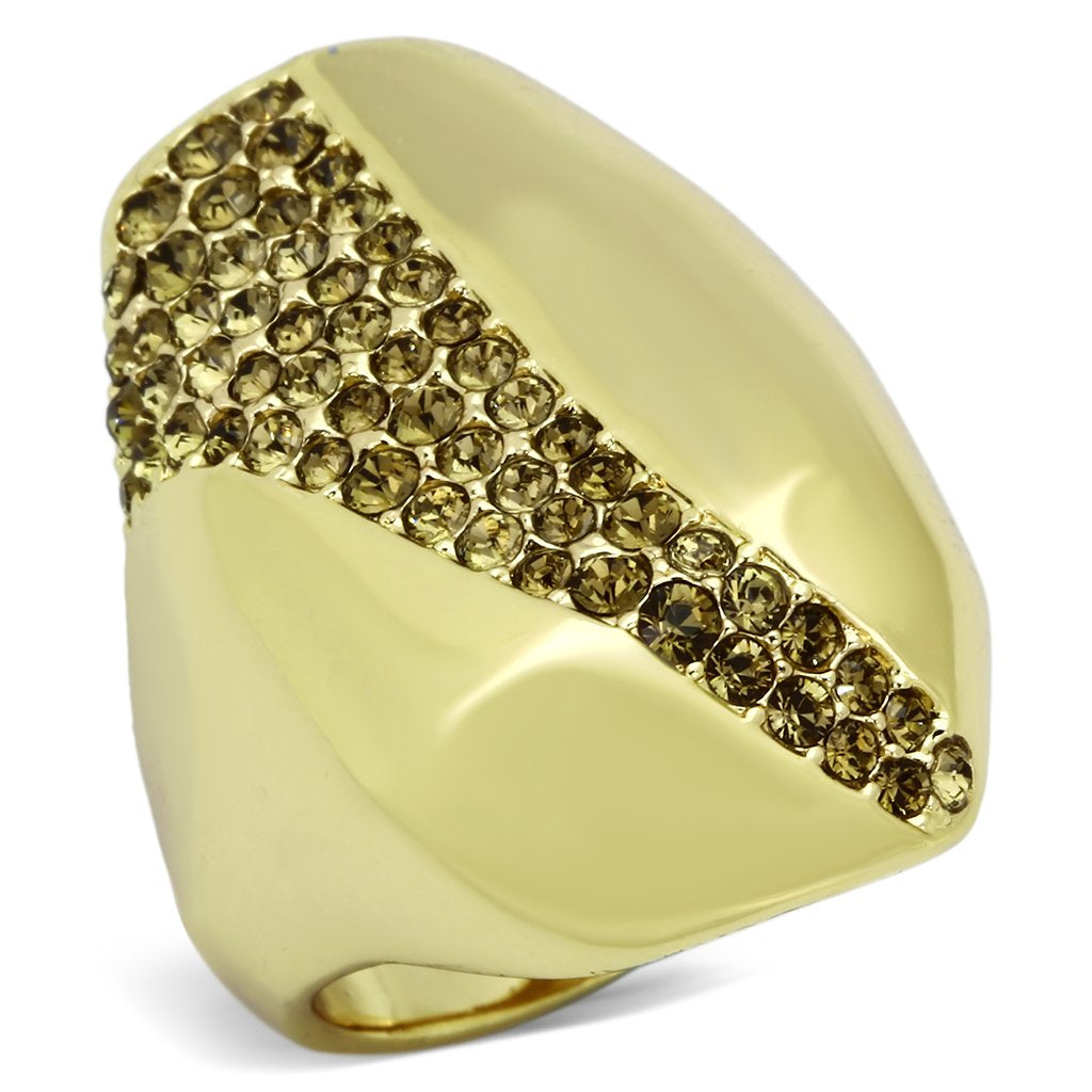TK854 - IP Gold(Ion Plating) Stainless Steel Ring with Top Grade Crystal  in Smoked Quartz-0