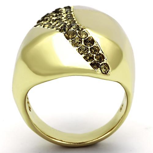 TK854 - IP Gold(Ion Plating) Stainless Steel Ring with Top Grade Crystal  in Smoked Quartz-2