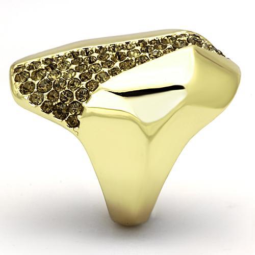 TK854 - IP Gold(Ion Plating) Stainless Steel Ring with Top Grade Crystal  in Smoked Quartz-3