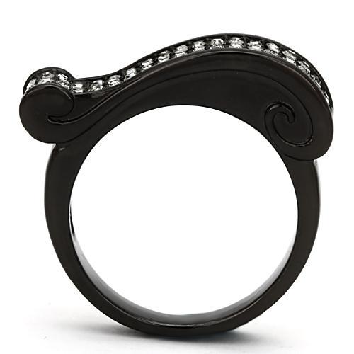TK862 - IP Black(Ion Plating) Stainless Steel Ring with Top Grade Crystal  in Black Diamond-2