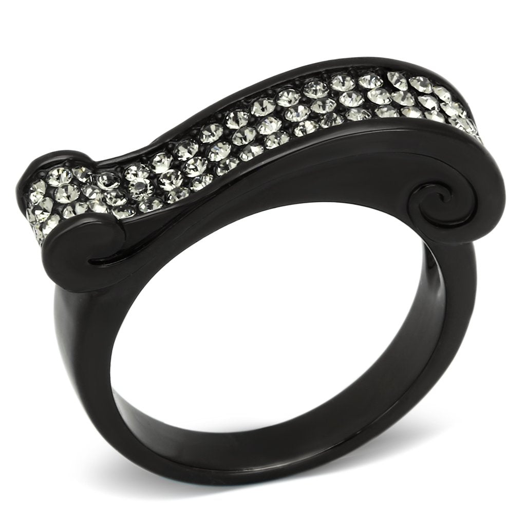 TK862 - IP Black(Ion Plating) Stainless Steel Ring with Top Grade Crystal  in Black Diamond-0
