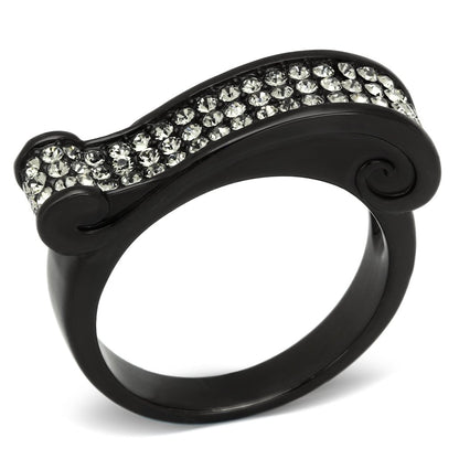 TK862 - IP Black(Ion Plating) Stainless Steel Ring with Top Grade Crystal  in Black Diamond-0