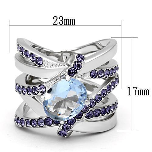 TK865 - High polished (no plating) Stainless Steel Ring with Synthetic Synthetic Glass in Light Sapphire-1
