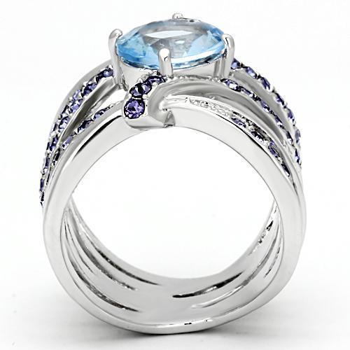 TK865 - High polished (no plating) Stainless Steel Ring with Synthetic Synthetic Glass in Light Sapphire-2
