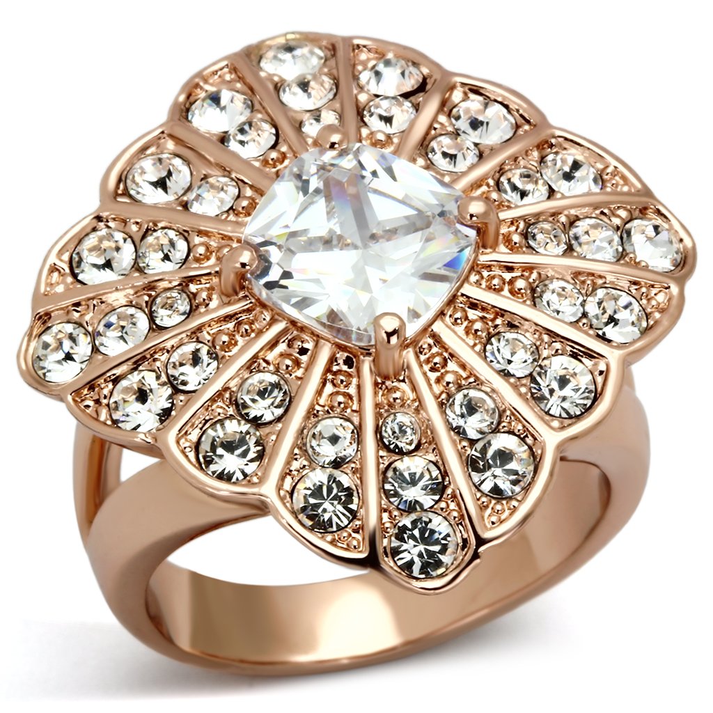 TK866 - IP Rose Gold(Ion Plating) Stainless Steel Ring with AAA Grade CZ  in Clear-0
