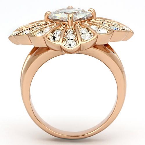 TK866 - IP Rose Gold(Ion Plating) Stainless Steel Ring with AAA Grade CZ  in Clear-2
