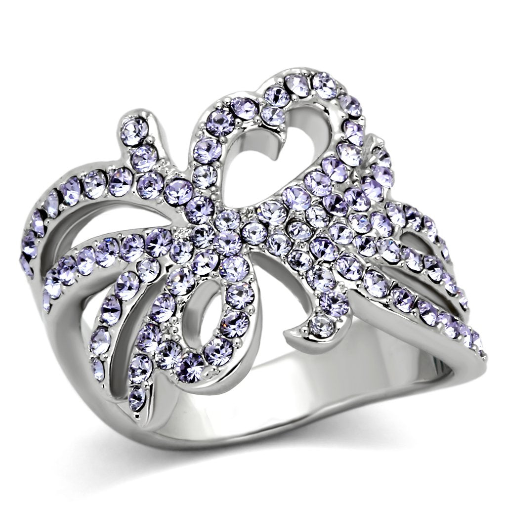 TK869 - High polished (no plating) Stainless Steel Ring with Top Grade Crystal  in Light Sapphire-0