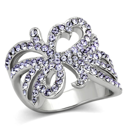 TK869 - High polished (no plating) Stainless Steel Ring with Top Grade Crystal  in Light Sapphire-0