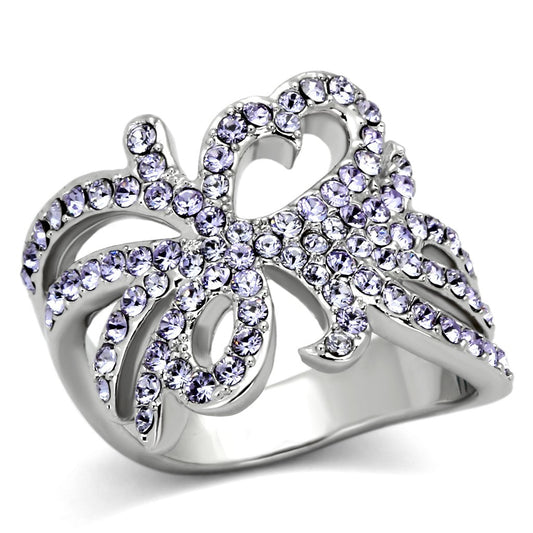 TK869 - High polished (no plating) Stainless Steel Ring with Top Grade Crystal  in Light Sapphire-0