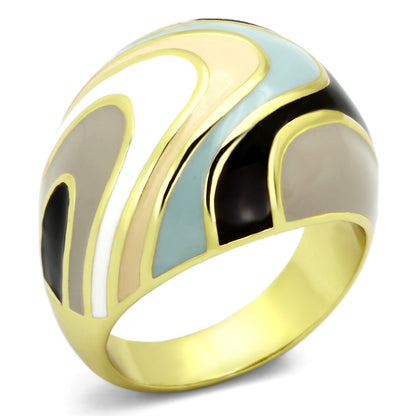 TK870 - IP Gold(Ion Plating) Stainless Steel Ring with Epoxy  in Multi Color-0