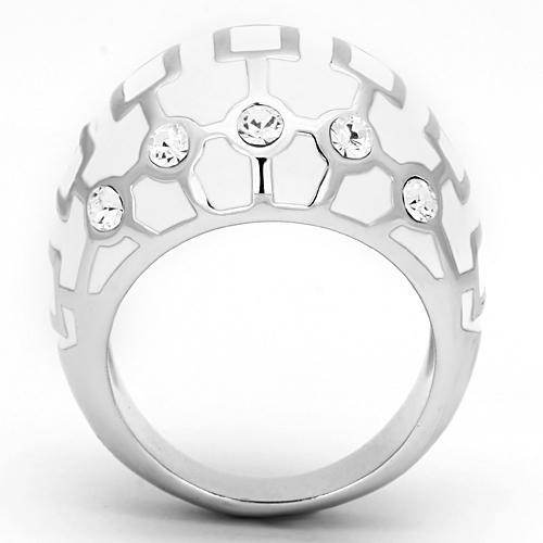 TK871 - High polished (no plating) Stainless Steel Ring with Top Grade Crystal  in Clear-2