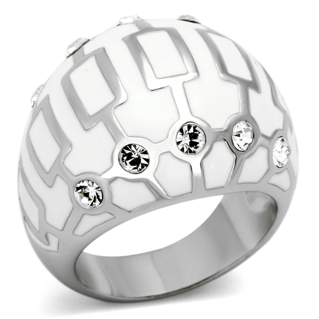 TK871 - High polished (no plating) Stainless Steel Ring with Top Grade Crystal  in Clear-0