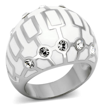 TK871 - High polished (no plating) Stainless Steel Ring with Top Grade Crystal  in Clear-0
