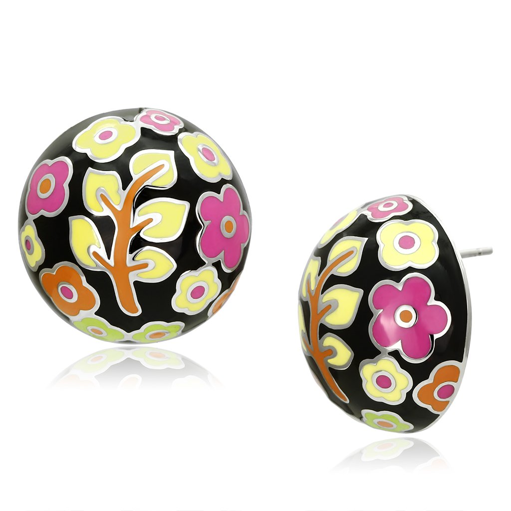 TK894 - High polished (no plating) Stainless Steel Earrings with Epoxy  in Multi Color-0
