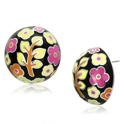 TK894 - High polished (no plating) Stainless Steel Earrings with Epoxy  in Multi Color-0