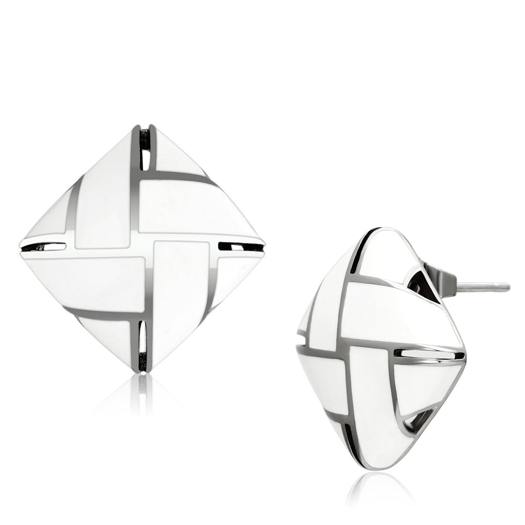 TK896 - High polished (no plating) Stainless Steel Earrings with Epoxy  in White-0