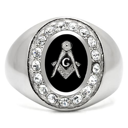 TK8X023 - High polished (no plating) Stainless Steel Ring with Top Grade Crystal  in Clear-2