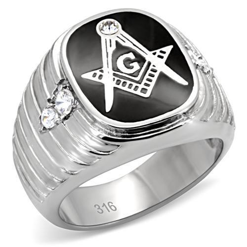 TK8X024 - High polished (no plating) Stainless Steel Ring with Top Grade Crystal  in Clear-0