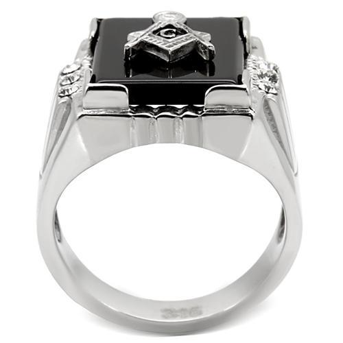 TK8X027 - High polished (no plating) Stainless Steel Ring with Semi-Precious Agate in Jet-3