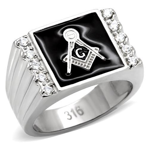 TK8X030 - High polished (no plating) Stainless Steel Ring with AAA Grade CZ  in Clear-0