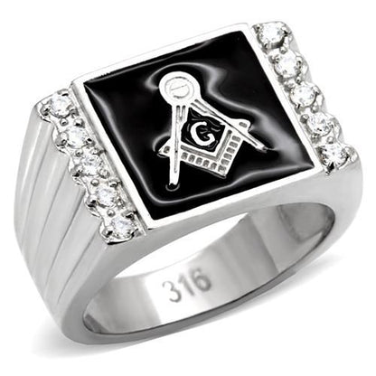TK8X030 - High polished (no plating) Stainless Steel Ring with AAA Grade CZ  in Clear-0