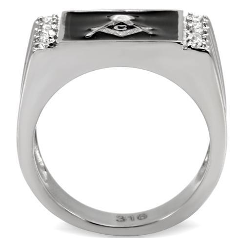 TK8X030 - High polished (no plating) Stainless Steel Ring with AAA Grade CZ  in Clear-3