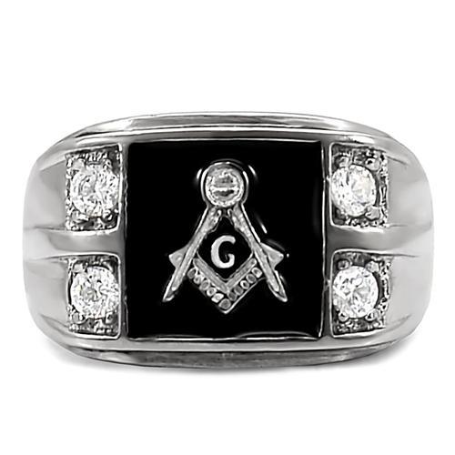 TK8X031 - High polished (no plating) Stainless Steel Ring with AAA Grade CZ  in Clear-2