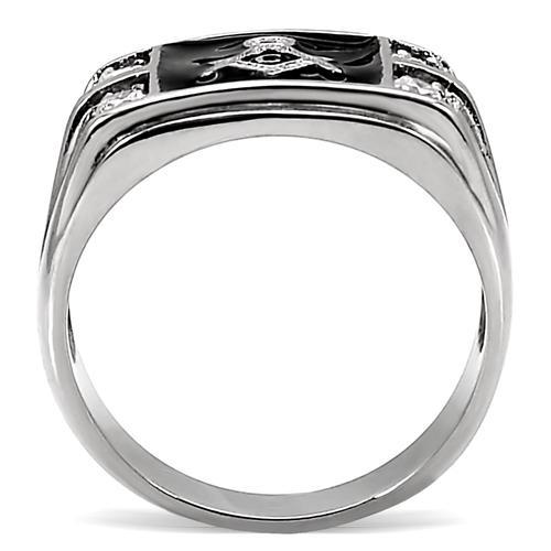 TK8X031 - High polished (no plating) Stainless Steel Ring with AAA Grade CZ  in Clear-3