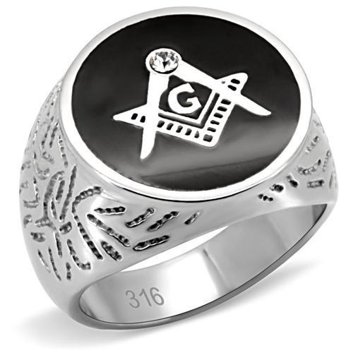 TK8X034 - High polished (no plating) Stainless Steel Ring with Top Grade Crystal  in Clear-0